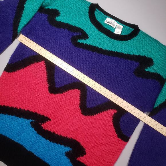 Vtg 80s Kristina Knit Pullover Mohair Blend Colorblock - Picture 7 of 8